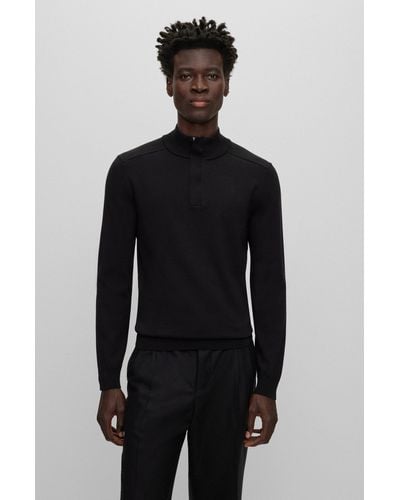 BOSS Regular-fit Sweater With Zip Neckline - Black