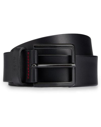 HUGO Cinturón de piel italiana con logo estampado en la trabilla - Negro