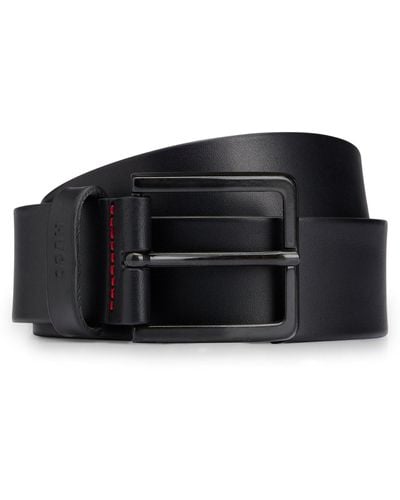 HUGO Italian-leather Belt With Logo-stamped Keeper - Black