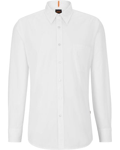 BOSS Langarmhemd Relegant_6 mit praktischer Brusttasche - Weiß