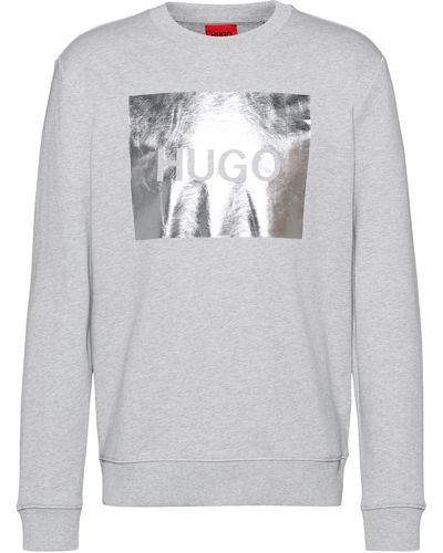 HUGO Sweater Van Sweatstof Met Ronde Hals En Metallic Logo - Grijs