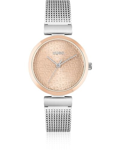 HUGO Mesh-bracelet Watch With Stacked-logo Dial - White