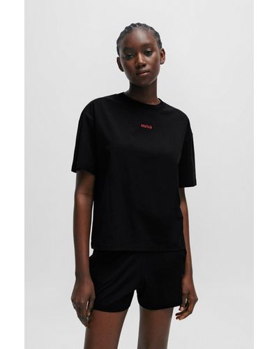 HUGO Relaxed-fit T-shirt With Silicone-printed Logo - Black