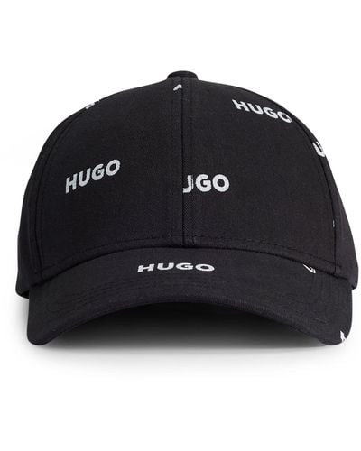 HUGO Cap aus Baumwoll-Twill mit sechs Bahnen und Print-Logos - Schwarz