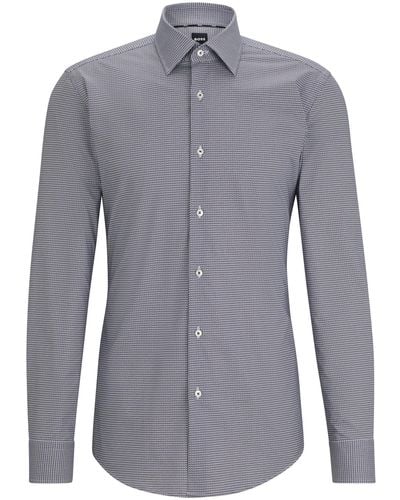 BOSS Slim-fit Shirt In Printed Stretch Cotton - Blue