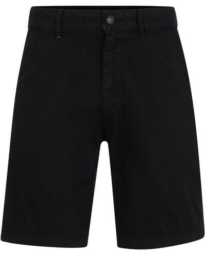 BOSS Slim-fit Shorts Van Katoenen Twill Met Stretch - Zwart