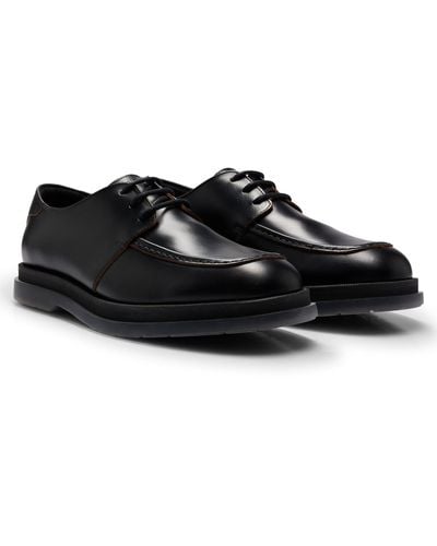 HUGO Leather Derby Shoes With Translucent Rubber Sole - Black