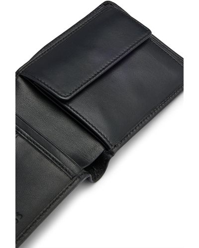 BOSS Portefeuille à deux volets en cuir avec logos emés et poche pour la monnaie - Noir