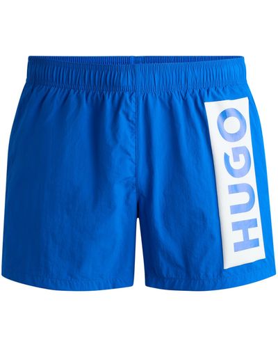 HUGO Gedeeltelijk Gevoerde, Sneldrogende Zwemshorts Met Verticaal Logo - Blauw