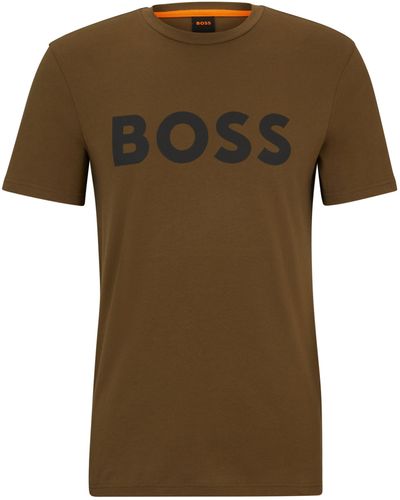 BOSS T-shirt Van Katoenen Jersey Met Logo In Rubberprint - Groen