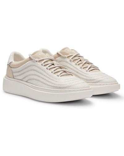 BOSS Lace-up Trainers With Zig-zag Mesh And Suede - White
