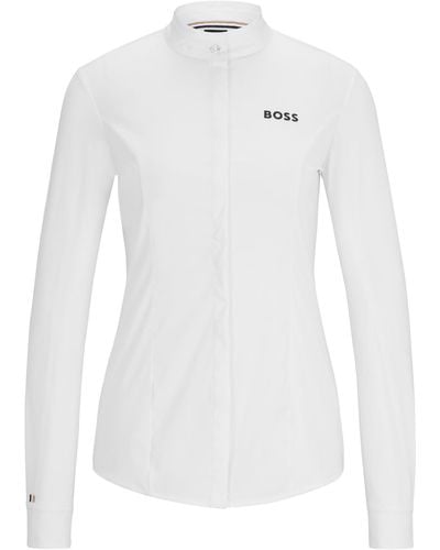 BOSS Equestrian Slim-fit Show Blouse In Mixed Materials - White