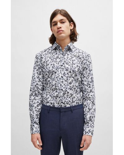 HUGO Slim-fit Shirt In Printed Cotton Poplin - White