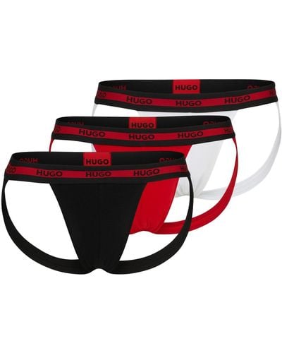 HUGO Three-pack Of Stretch-cotton Jock Straps With Logos - Red