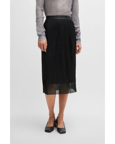 BOSS Stretch-tulle Skirt With Wavy Pliss Pleats - Black