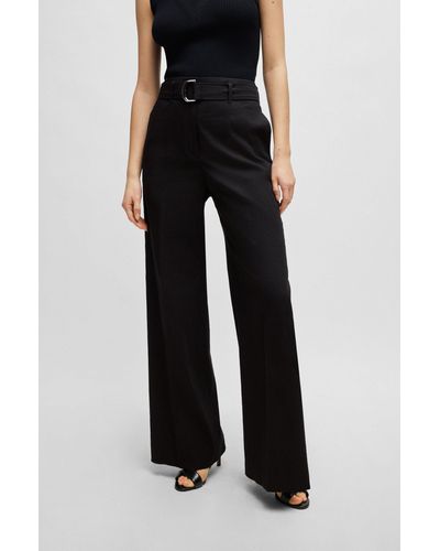 BOSS Relaxed-fit Pants In A Linen Blend - Black