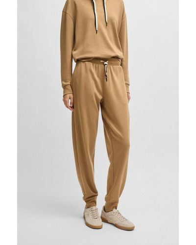 BOSS Cuffed Tracksuit Bottoms With Signature-stripe Drawcord - Natural