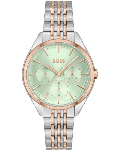 BOSS Tweekleurig Horloge Met Groene Wijzerplaat En Kristallen Studs - Meerkleurig