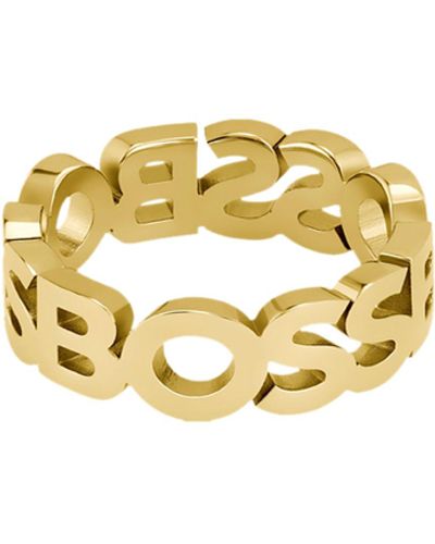 BOSS by HUGO BOSS Goldfarbener Ring mit sich wiederholenden Logos - Mettallic