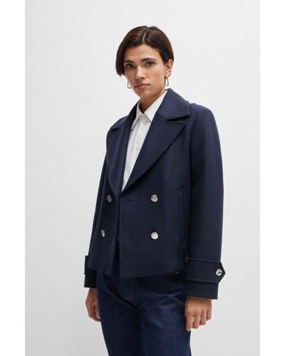 BOSS Double-breasted Coat In A Wool Blend With Cashmere - Blue