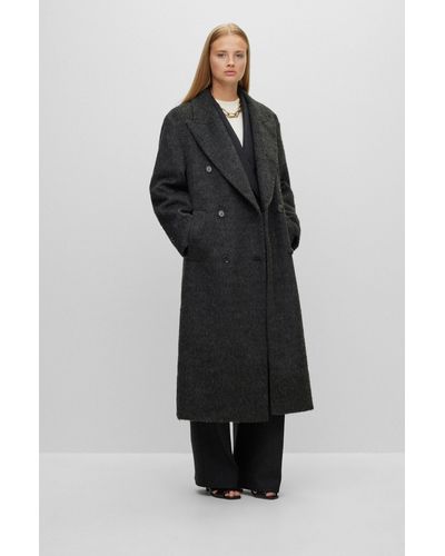 BOSS Double-breasted Coat In A Cotton Blend - Black