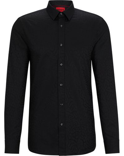 HUGO Extra Slim-Fit Hemd aus Baumwoll-Jacquard mit Animal-Muster - Schwarz