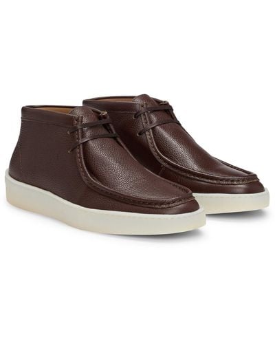 BOSS Grained-leather Desert Boots With Deed Logo - Brown