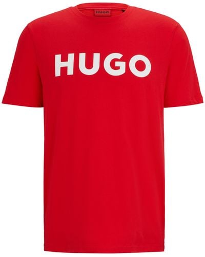 HUGO Regular-fit T-shirt Van Katoenen Jersey Met Contrasterend Logo - Rood