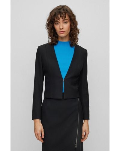 BOSS Slim-fit Cropped Jacket In Stretch Fabric - Black