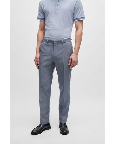 BOSS Regular-fit Trousers In Micro-patterned Stretch Cloth - Blue
