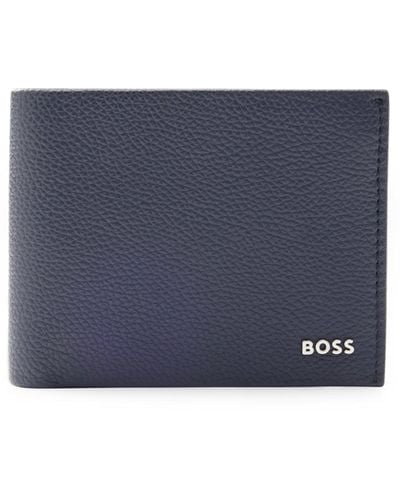 BOSS Grained-leather Wallet With Silver-tone Logo Lettering - Blue