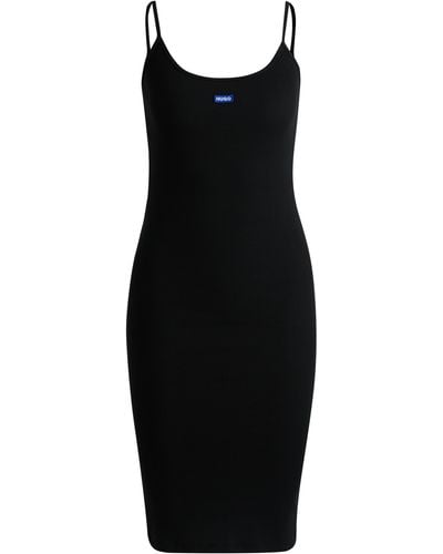 HUGO Ärmelloses Kleid aus geripptem Baumwoll-Mix mit Jersey-Struktur - Schwarz