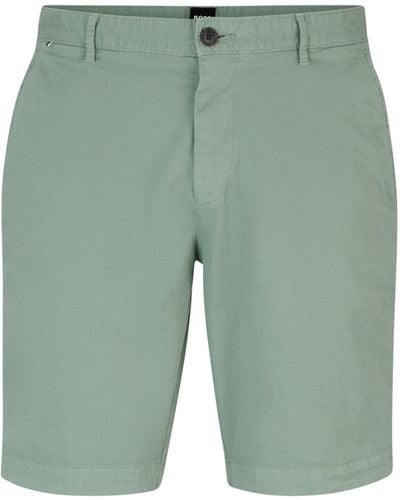 BOSS Slim-Fit Shorts aus elastischem Baumwoll-Twill - Grün