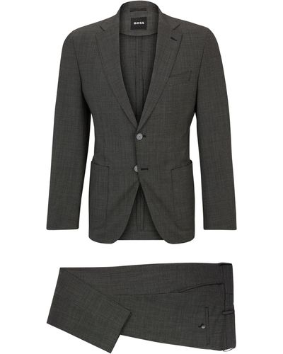 BOSS Slim-Fit Anzug aus fein gemusterter Schurwolle - Schwarz