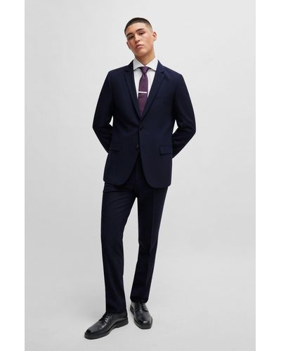 HUGO Extra-slim-fit Suit In A Structured Wool Blend - Blue