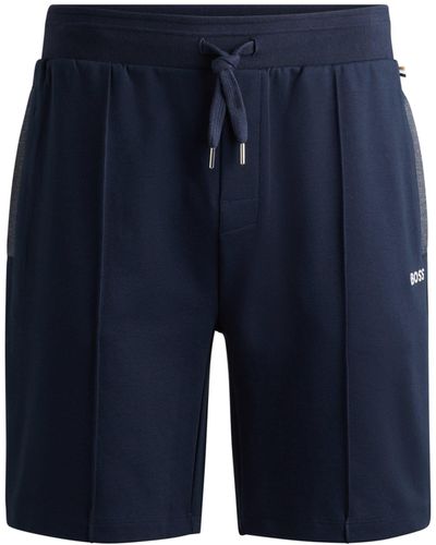 BOSS Shorts In Een Piqué Van Een Katoenmix Met Trekkoord En Logostiksel - Blauw