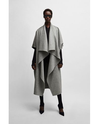 BOSS Naomi X Waterfall-front Cape Coat In Virgin Wool - Metallic