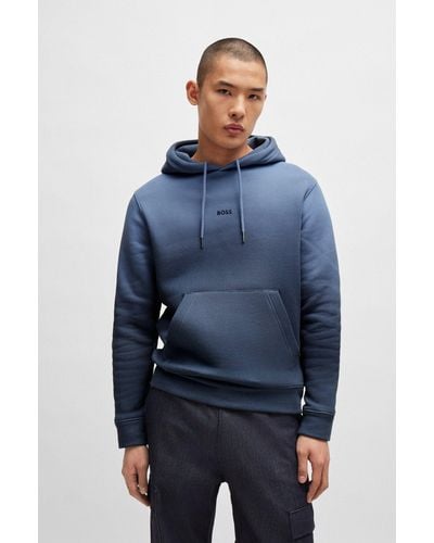 BOSS Cotton-terry Relaxed-fit Hoodie With Gradient Dye - Blue