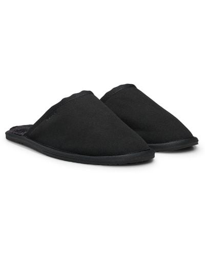 BOSS Faux-suede Slippers With Rubber Sole - Black