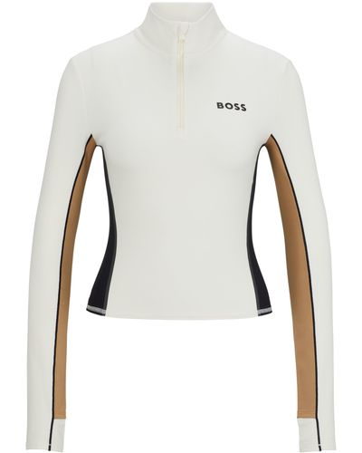 BOSS Top im Colour-Block-Design mit Troyerkragen und Logo-Details - Weiß