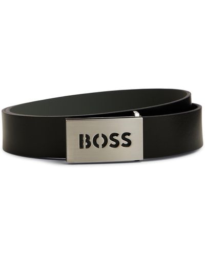 BOSS by HUGO BOSS Riem Van Italiaans Leer Met Logo-koppelsluiting - Zwart