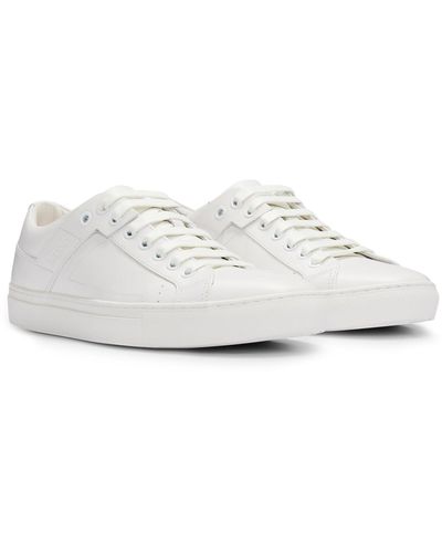 HUGO Lace-up Trainers In Leather With Subtle Branding - White