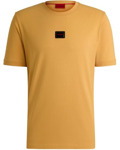 HUGO T-Shirt aus Baumwoll-Jersey mit gummiertem Logo-Etikett - Gelb
