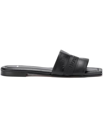 HUGO Italian Nappa-leather Slides With Logo-tape Strap - Black