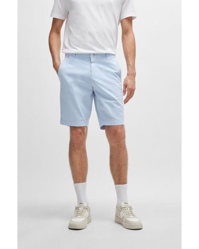 BOSS Slim-fit Shorts In Stretch-cotton Twill - Blue