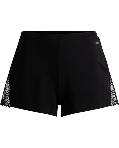BOSS Pyjama-Shorts aus Stretch-Gewebe mit Spitzendetails - Schwarz