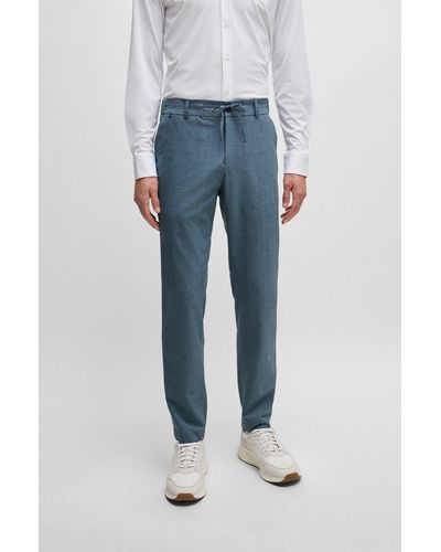 BOSS Pantalon Slim Fit en maille infroissable - Bleu