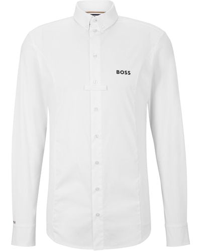 BOSS Equestrian Slim-fit Show Shirt In Mixed Materials - White