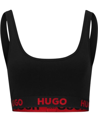 HUGO Brassière en coton stretch avec bandeau logo - Noir