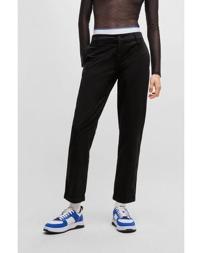 HUGO Casual-fit Cropped Chinos In Stretch Cotton - Black